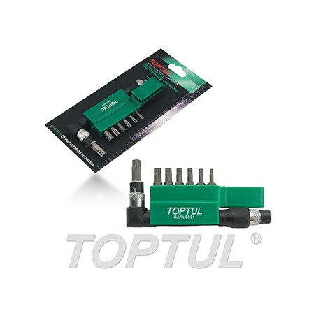 Juego puntas torx inviolable con portapuntas 1/4'' 8 pz. Toptul (T10,T15,T20,T25,T27,T30,T40)  GAAL0801