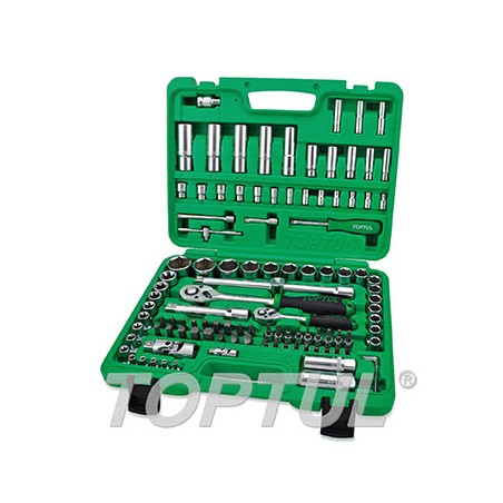 Maleta llaves carraca 108 pz. vasos puntas  Toptul 1/4"+1/2" GCAI108R