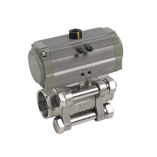 Valvula de esfera 3 piezas a/inox. A-316 con rosca 1" y actuador neumatico simple efecto