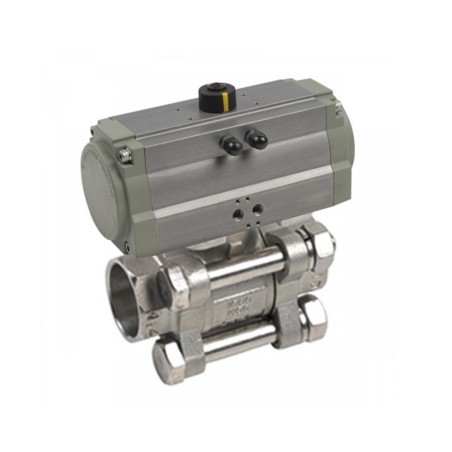 Valvula de esfera 3 piezas a/inox. A-316 con rosca 1-1/4" y actuador neumatico doble efecto