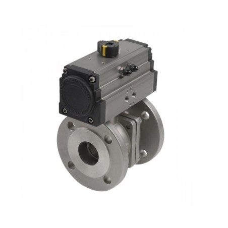 Valvula de esfera 2 piezas a/inox. A-316 con bridas DN-80 y actuador neumatico doble efecto