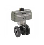Valvula de esfera 2 piezas cuerpo acero bola a/inox. con bridas DN-150 y actuador neumatico doble efecto