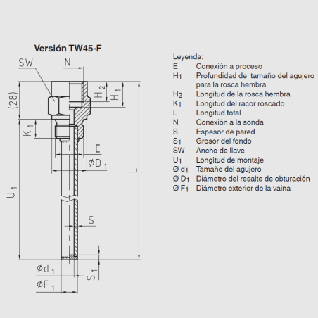 Vaina a/inox. Wika para roscar Forma 5 G 1/2" B 8x0,9 mm. 182 mm. codigo 12801712