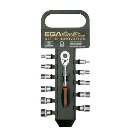 Juego de vasos y carraca 1/4" en colgante 12 ud. Ega Master 5/32"-9/16" 6 cantos codigo 61324