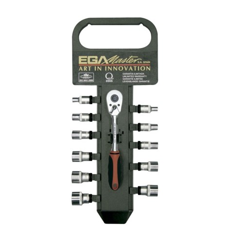 Juego de vasos y carraca 3/8" en colgante 13 ud. Ega Master 5/16"-7/8" 12 cantos codigo 61342