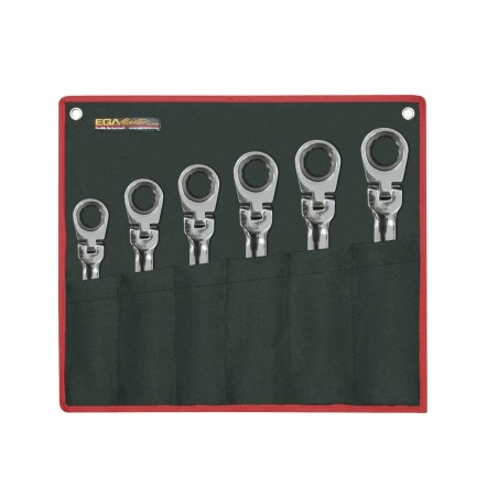 Juego de llaves combinadas de carraca articuladas Classicgear 10 ud. Ega Master 3/8"-1" cromado pulido espejo codigo 68237
