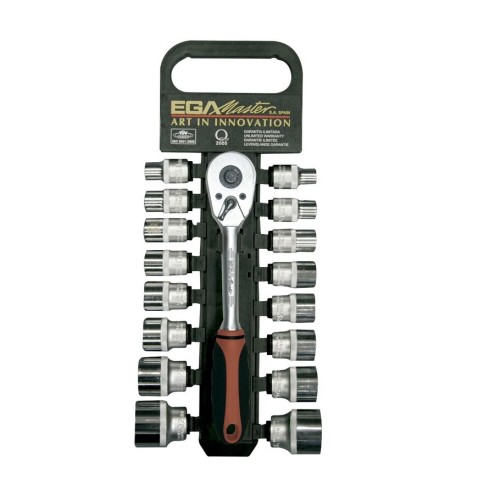 Juego de vasos y carraca 1/2" en colgante 17 ud. Ega Master 10-32 mm. 6 cantos codigo 61796