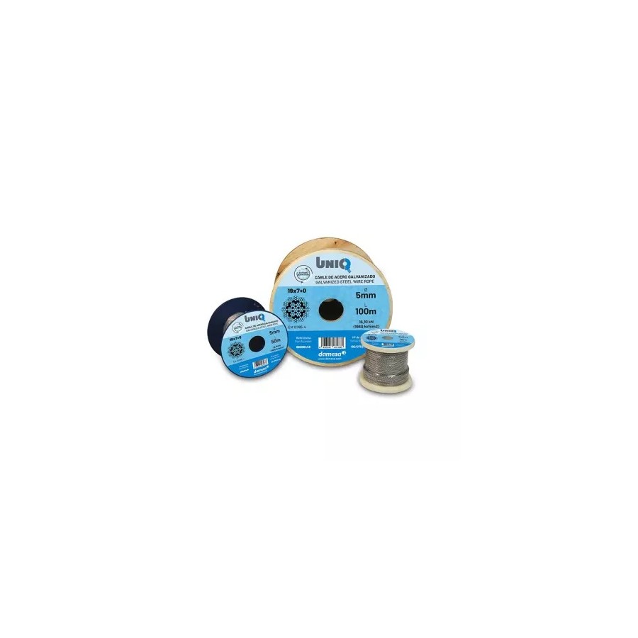 Carrete cable de acero galvanizado 19 x 7 + 0 (antigiro) 10 mm. 15 metros