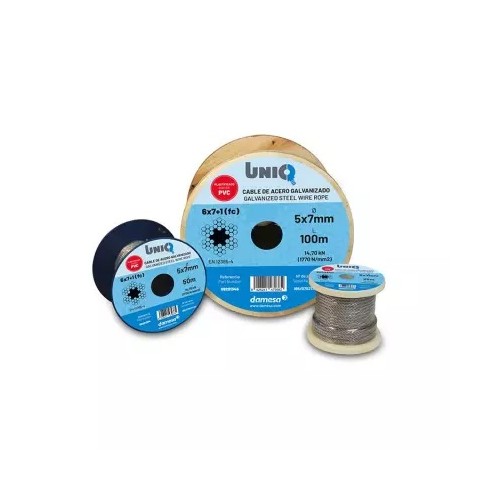 Carrete cable de acero galvanizado 6 x 7 + 1 (recubierto PVC) 4x6 mm. 50 metros