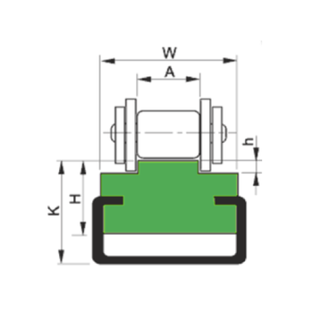 Perfil guia para cadena de rodillos simple 12B-1 tipo MUC-4 paso 3/4"
