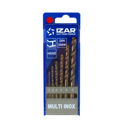 Juego de brocas DIN-338 6 ud. Izar 2-3-4-5-6-8 HSSE MULTI-INOX (1021) art.34204