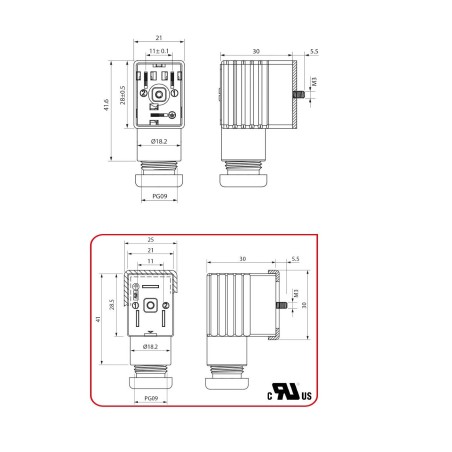Conector Aignep serie CON talla 22 transparente Led+VDR 0-24 V.  CON0202400