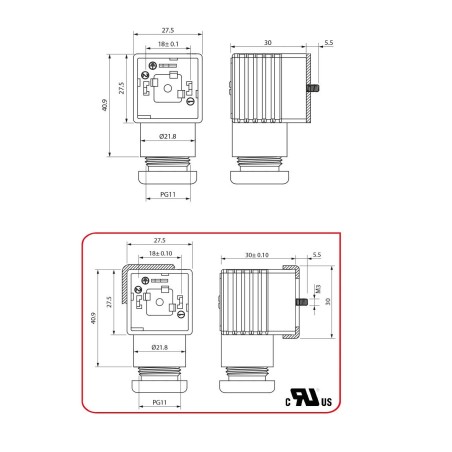 Conector Aignep serie CON talla 30-36 transparente Led+VDR 0-24 V.  CON3202400