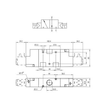 Electrovalvula biestable Aignep 3/2 N.C. 1/2" 2 posiciones fijas 01VS130005