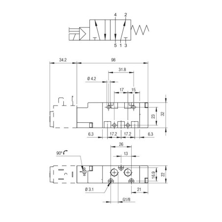 Electrovalvula monoestable Aignep 5/2 1/8" retorno muelle 01VS050002