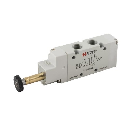 Electrovalvula monoestable Aignep 5/2 1/4" retorno muelle 01VS050003