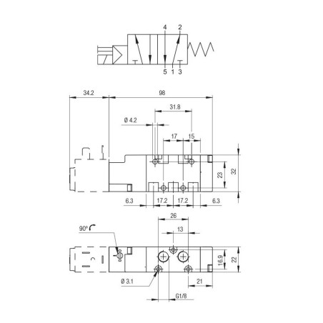 Electrovalvula monoestable Aignep 5/2 1/8" retorno neumatico 01VS450002