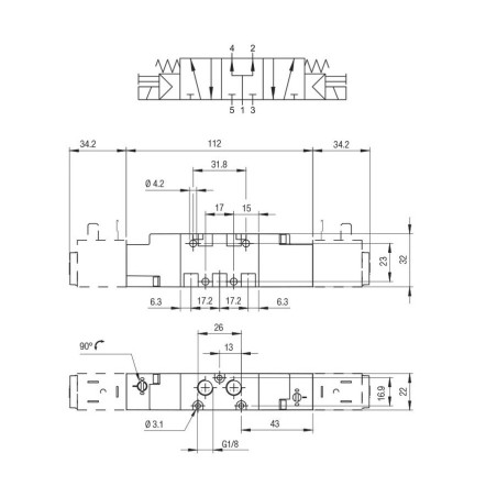 Electrovalvula monoestable Aignep 5/3 P.C. 1/8" retorno muelle 01VS07PC02