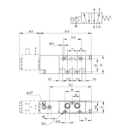 Electrovalvula asistida monoestable Aignep 5/2 1/8"   01VA050002