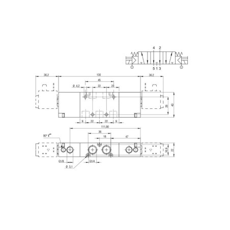 Electrovalvula asistida monoestable Aignep 5/3 O.C. 1/4" retorno muelle 01VA07OC03