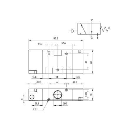 Valvula monoestable Aignep 3/2 N.C. 1/2" retorno muelle 01VP03NC05