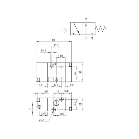 Valvula monoestable Aignep 3/2 N.O. 1/8" retorno muelle 01VP03NO02