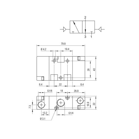 Valvula biestable Aignep 3/2 1/4" 2 posiciones fijas 01VP130003