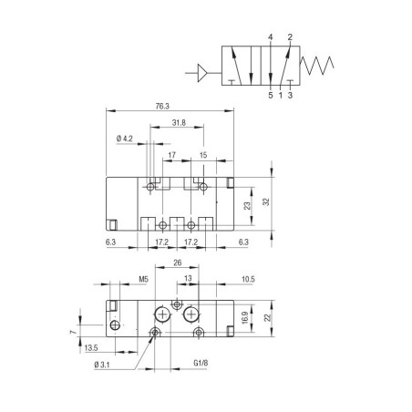 Valvula monoestable Aignep 5/2 1/8" retorno muelle 01VP050002