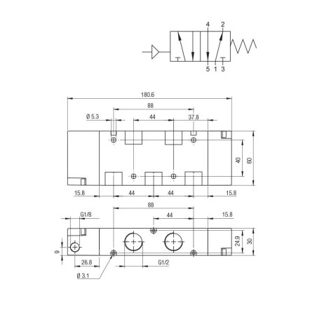 Valvula monoestable Aignep 5/2 1/2" retorno muelle 01VP050005