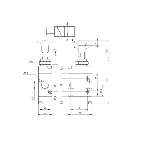 Valvula tirador biestable Aignep 3/2  1/4"  01VT130003