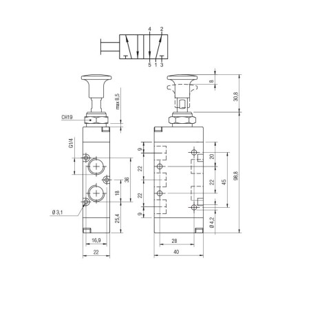 Valvula tirador biestable Aignep 5/2 1/4"   01VT150003