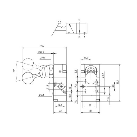 Valvula palanca biestable Aignep 3/2 1/8"   01VL130002