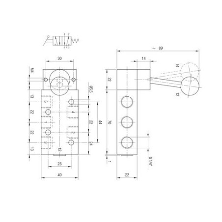 Valvula de palanca inox. monoestable Aignep 5/2 N.C. 1/4"  X1VL050003