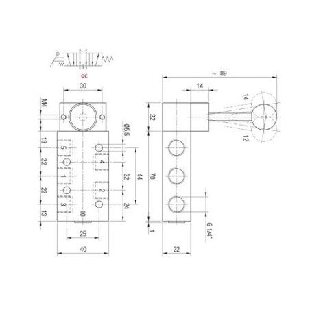 Valvula de palanca inox. monoestable Aignep 5/3 O.C. 1/4" retorno muelle X1VL07OC03