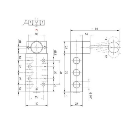 Valvula palanca inox. Aignep 5/3 P.C. 1/4" 3 posiciones fijas X1VL27PC03
