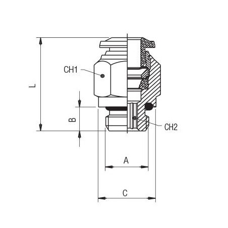 Racor recto macho cilindrico con torica Aignep 4 M6X1 codigo 50020 4 M6X1