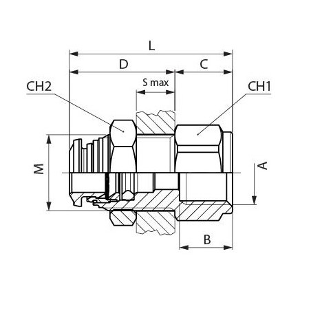 Racor recto intermedio pasatabiques hembra Aignep 10 3/8" M20X1 codigo 50055 10 3/8