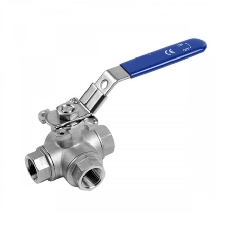 Valvula de esfera 3 vias paso en "L" a/inox. A-316 con rosca 1/4" y pletina ISO PN-63