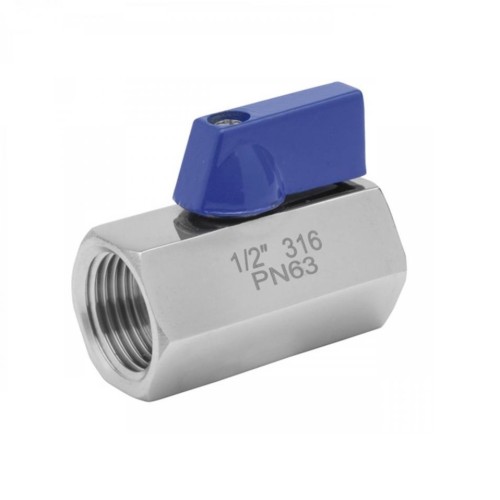 Minivalvula de esfera paso reducido a/inox. A-316 con rosca 1/4" H-H PN-63